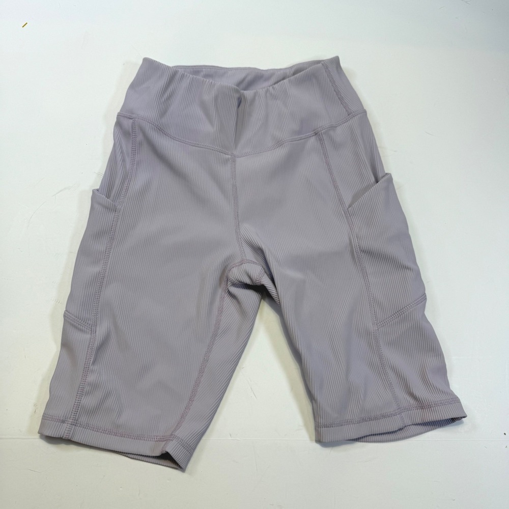 Lavender Ribbed High Waisted Biker Shorts with Pockets Size Small Purple
